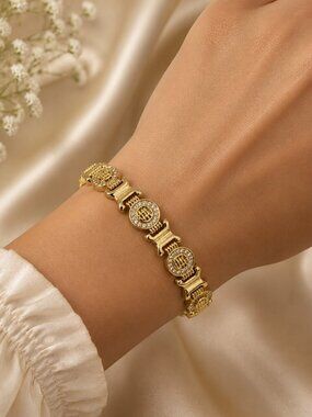 Medallion Bracelet - 14K Gold Plated - Crystal Detail Luxury Statement - NEW